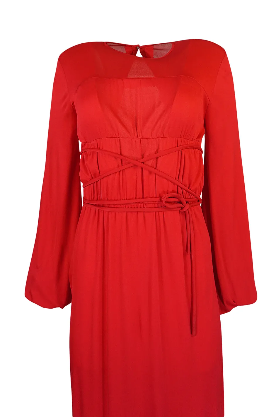 Documented 1973 Bill Blass Couture Tie Detailed Red Silk Jersey Dress