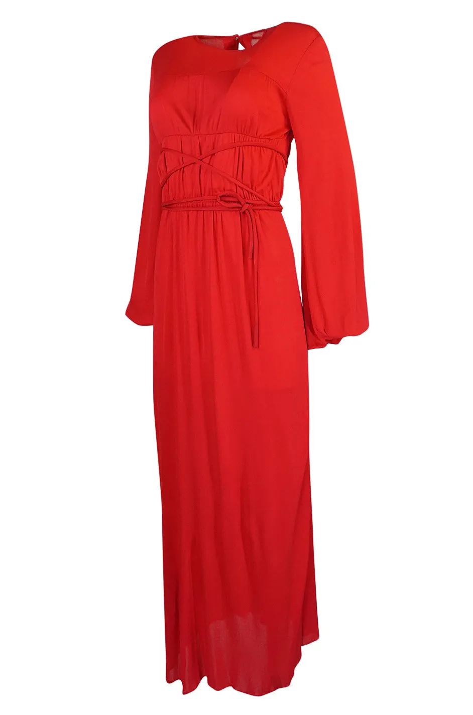 Documented 1973 Bill Blass Couture Tie Detailed Red Silk Jersey Dress