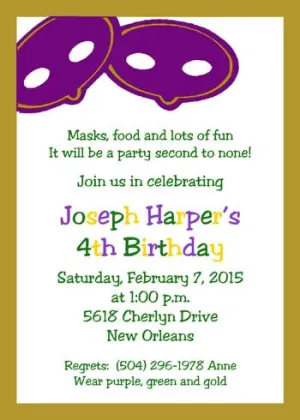 DOUBLE MARDI GRAS MASKS CUSTOM INVITATION