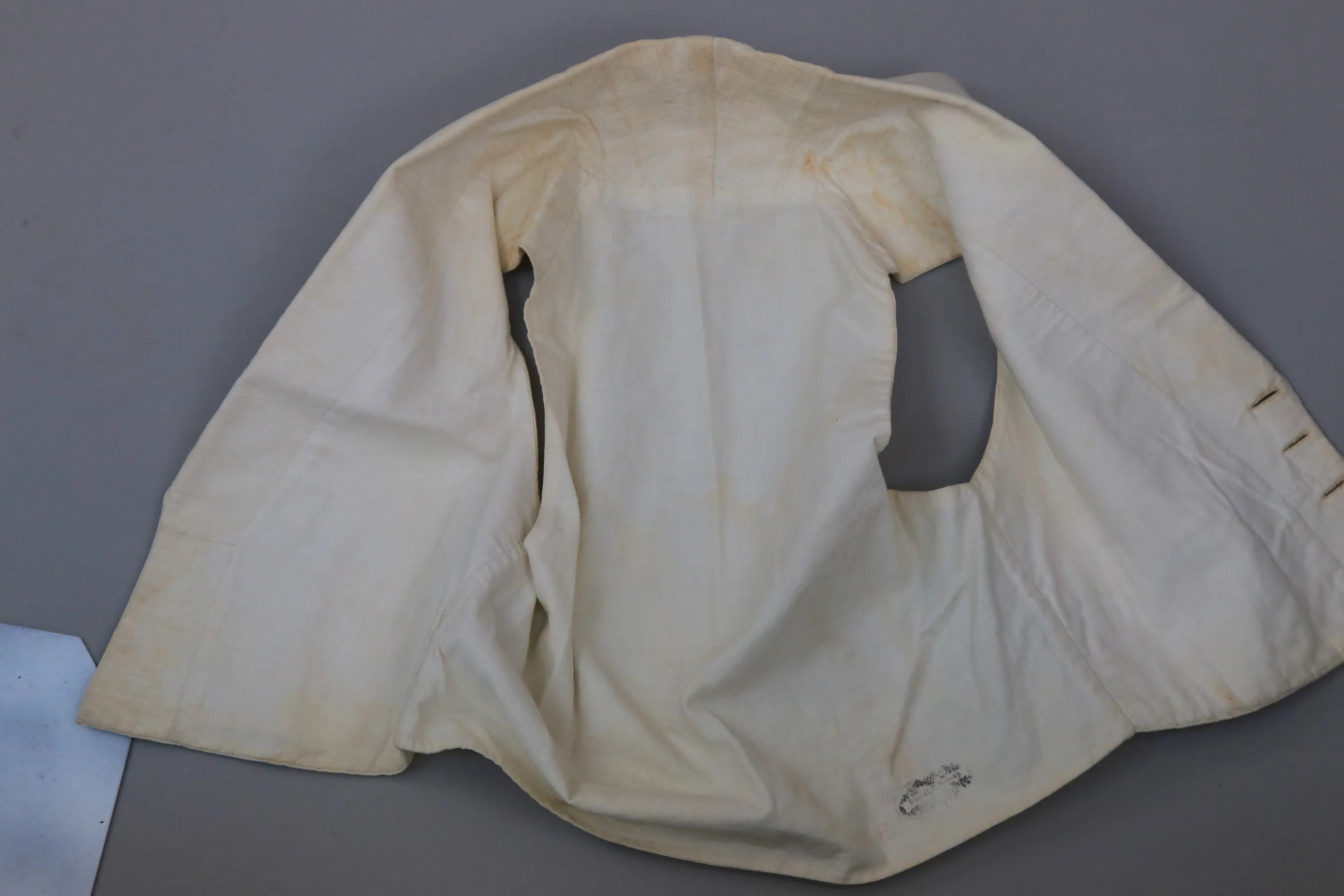 Early 19C Antique mens waistcoat C 1820 white ribbed cotton XS