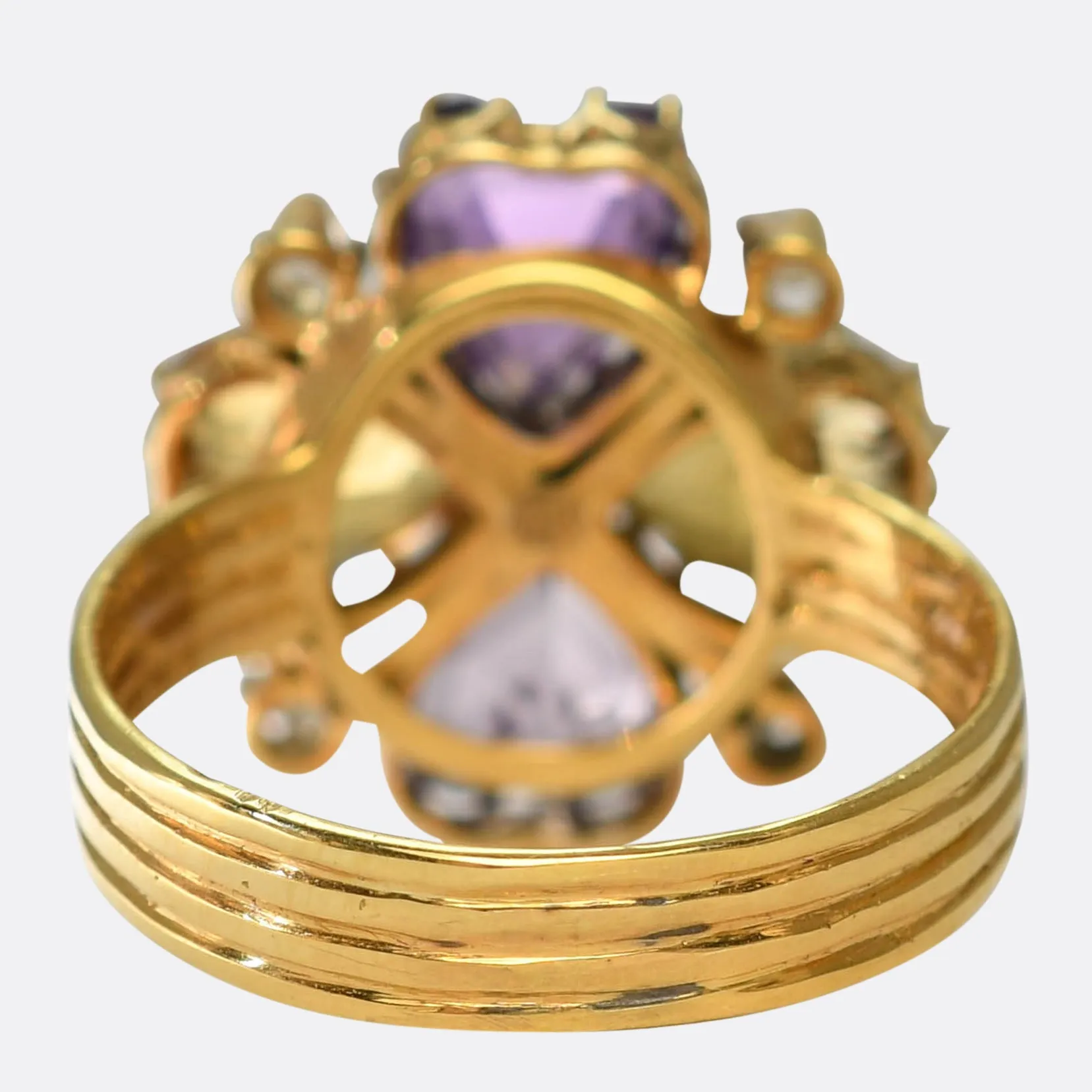 Early Victorian Amethyst, Citrine & Diamond Pansy Heart Ring