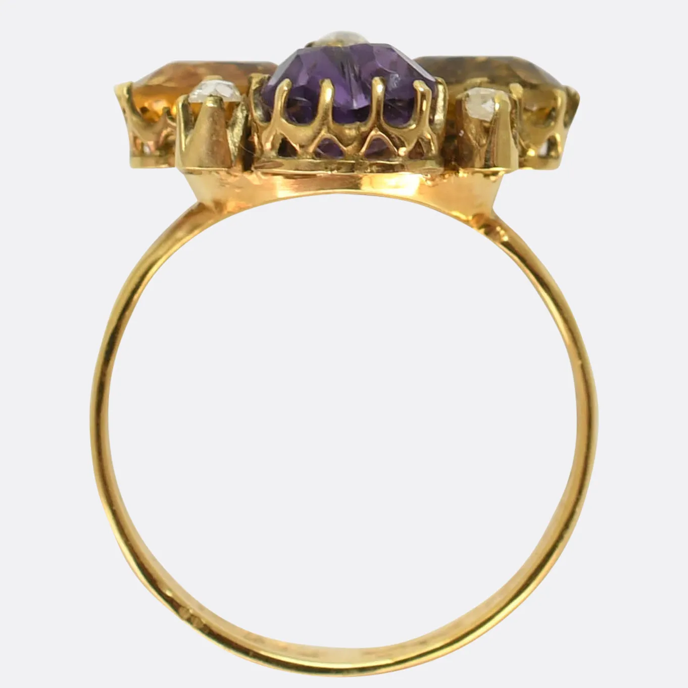 Early Victorian Amethyst, Citrine & Diamond Pansy Heart Ring