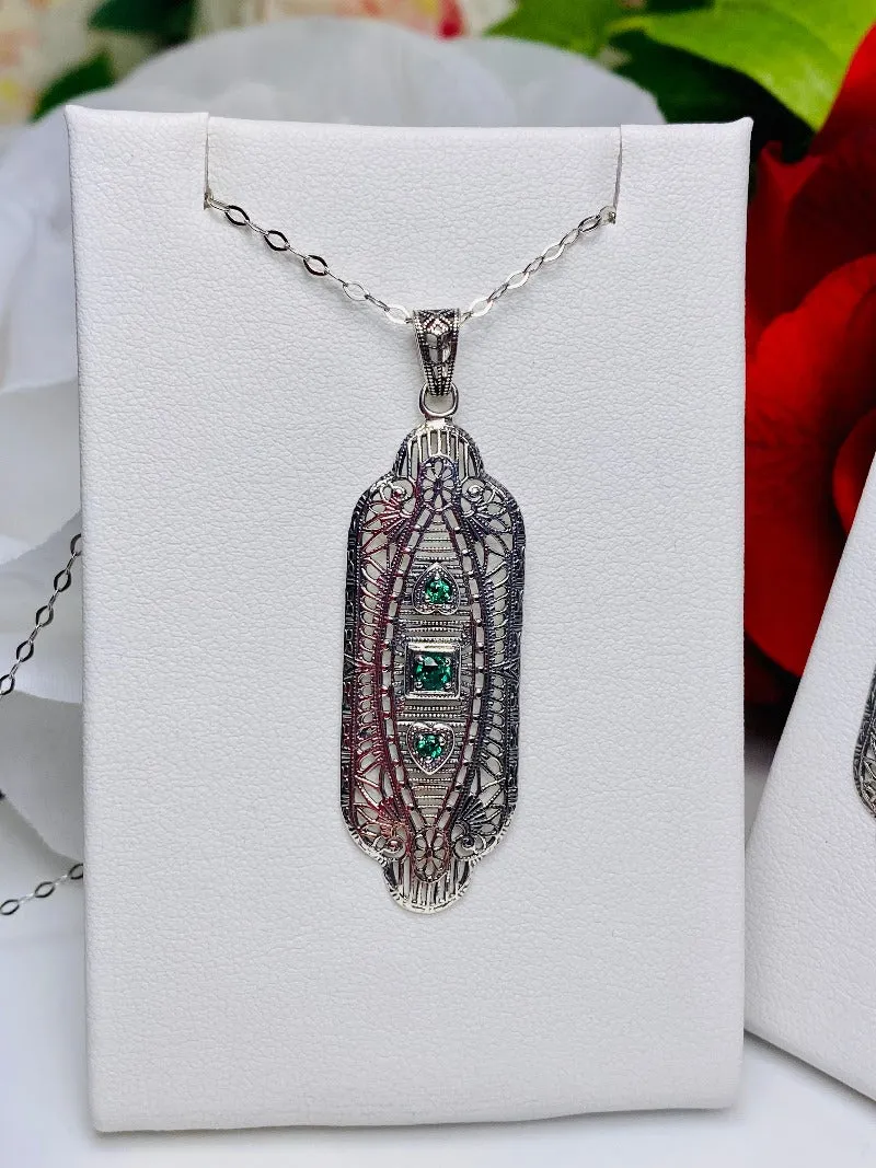 Emerald Earrings & Pendant Set, Simulated or Natural Gemstones, Angel Wings Vintage Revival Jewelry #S359