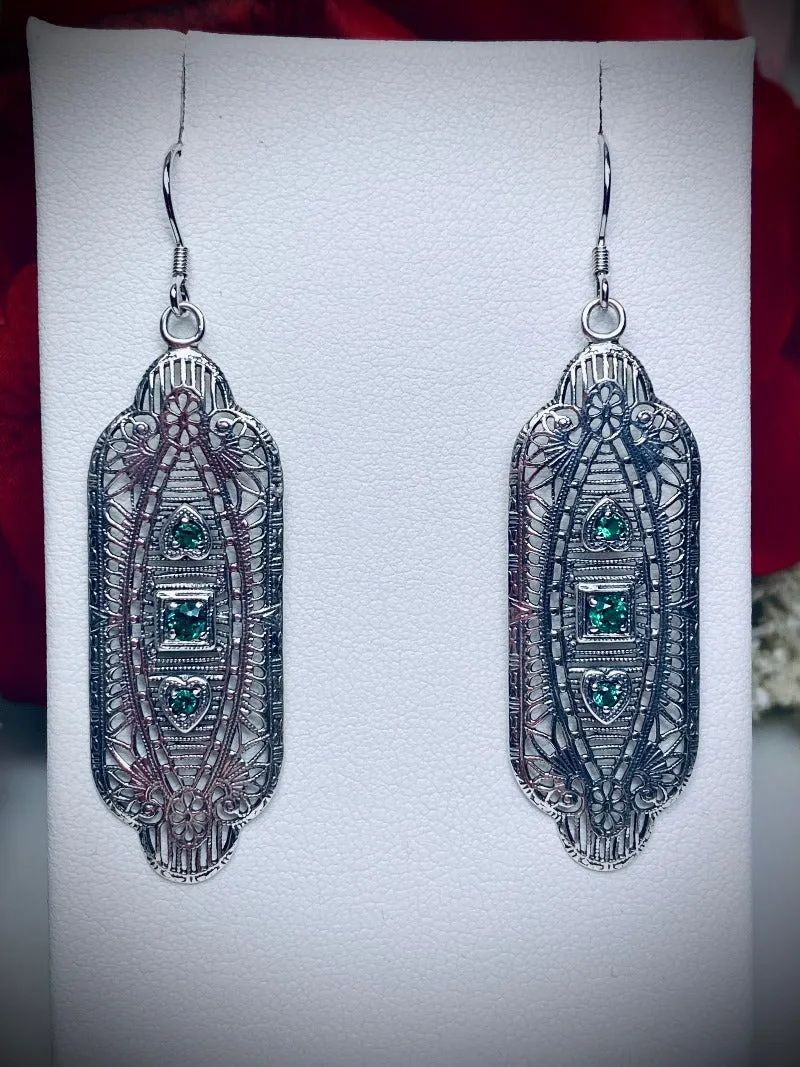 Emerald Earrings & Pendant Set, Simulated or Natural Gemstones, Angel Wings Vintage Revival Jewelry #S359