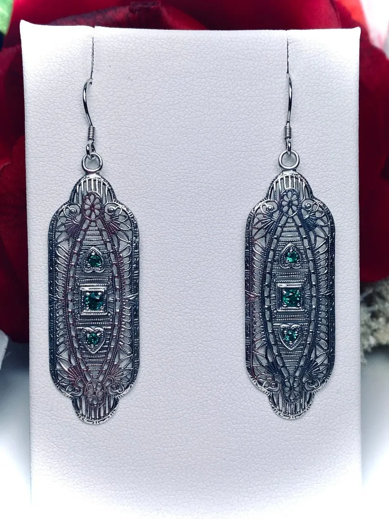 Emerald Earrings & Pendant Set, Simulated or Natural Gemstones, Angel Wings Vintage Revival Jewelry #S359