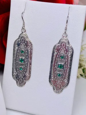 Emerald Earrings & Pendant Set, Simulated or Natural Gemstones, Angel Wings Vintage Revival Jewelry #S359