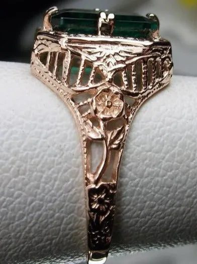 Emerald Ring, 14K or 10K Gold, Lovely Rectangle Edwardian Jewelry #D148