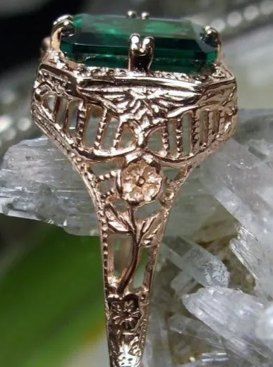 Emerald Ring, 14K or 10K Gold, Lovely Rectangle Edwardian Jewelry #D148