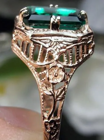 Emerald Ring, 14K or 10K Gold, Lovely Rectangle Edwardian Jewelry #D148