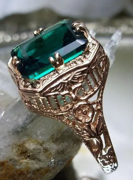 Emerald Ring, 14K or 10K Gold, Lovely Rectangle Edwardian Jewelry #D148