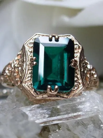 Emerald Ring, 14K or 10K Gold, Lovely Rectangle Edwardian Jewelry #D148