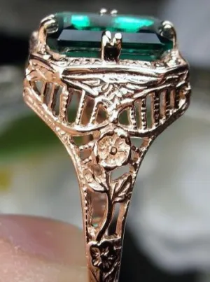 Emerald Ring, 14K or 10K Gold, Lovely Rectangle Edwardian Jewelry #D148