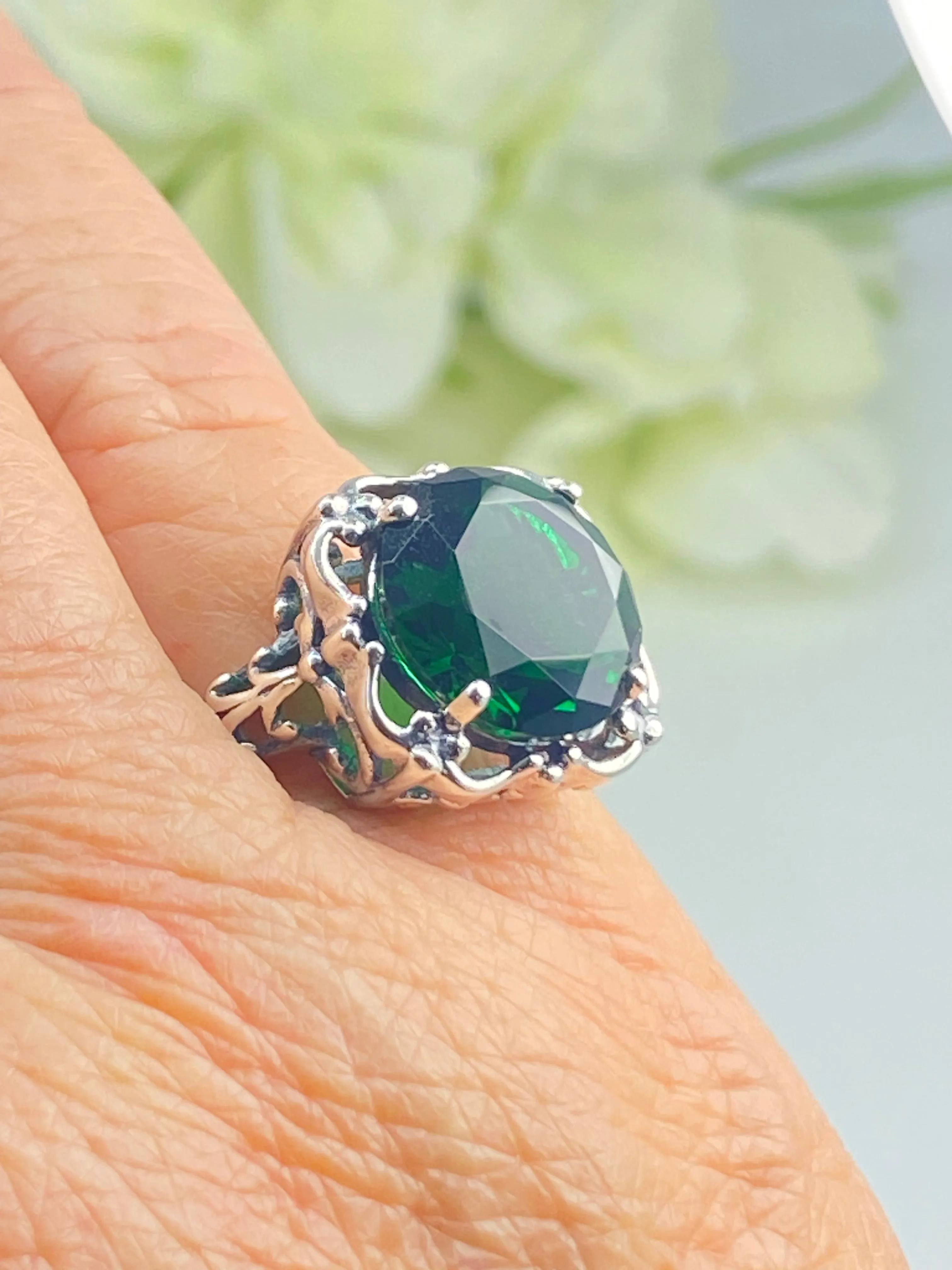Emerald Ring, Size 7, Victorian Jewelry #D103 - Ready to Ship