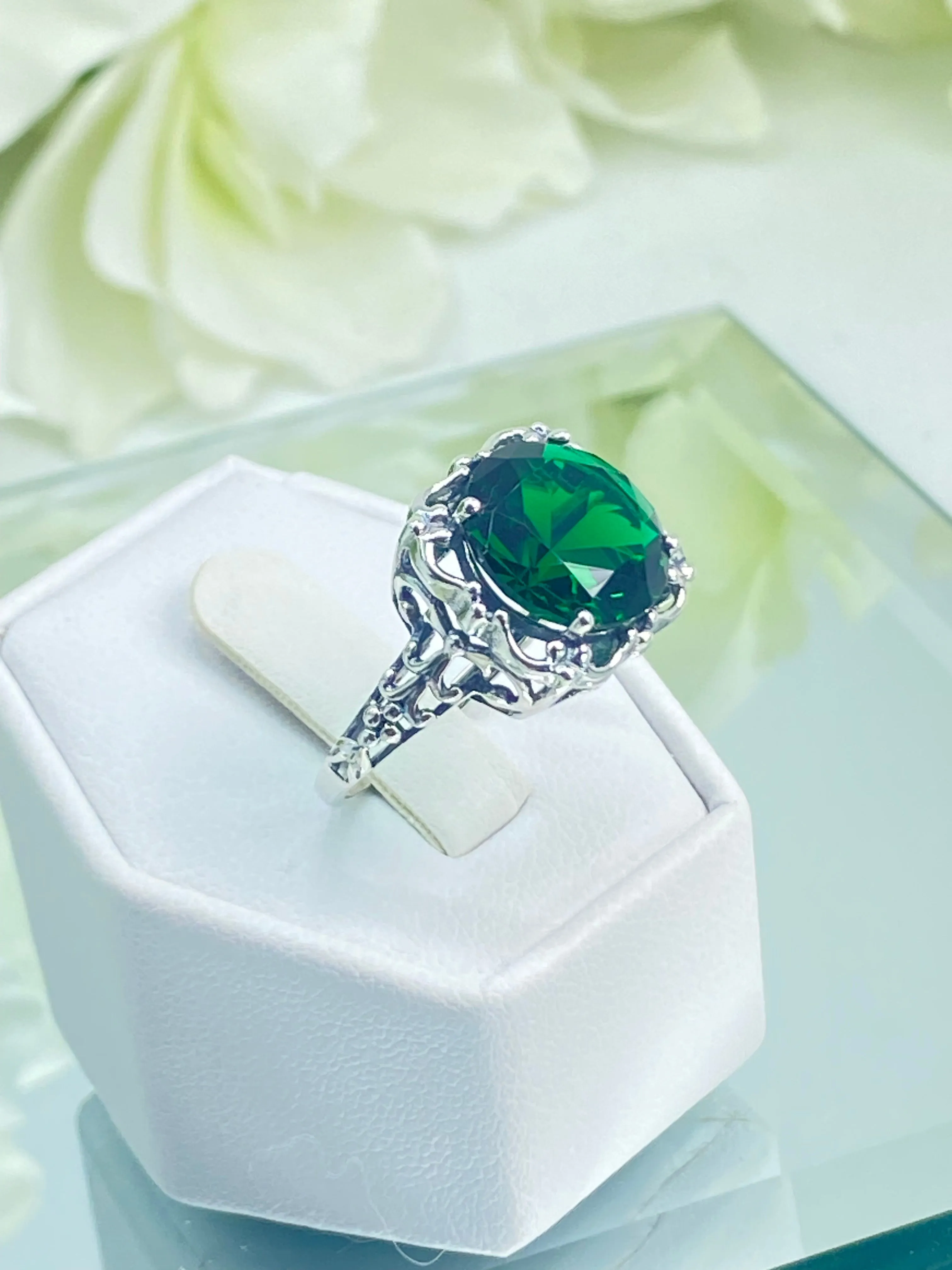 Emerald Ring, Size 7, Victorian Jewelry #D103 - Ready to Ship