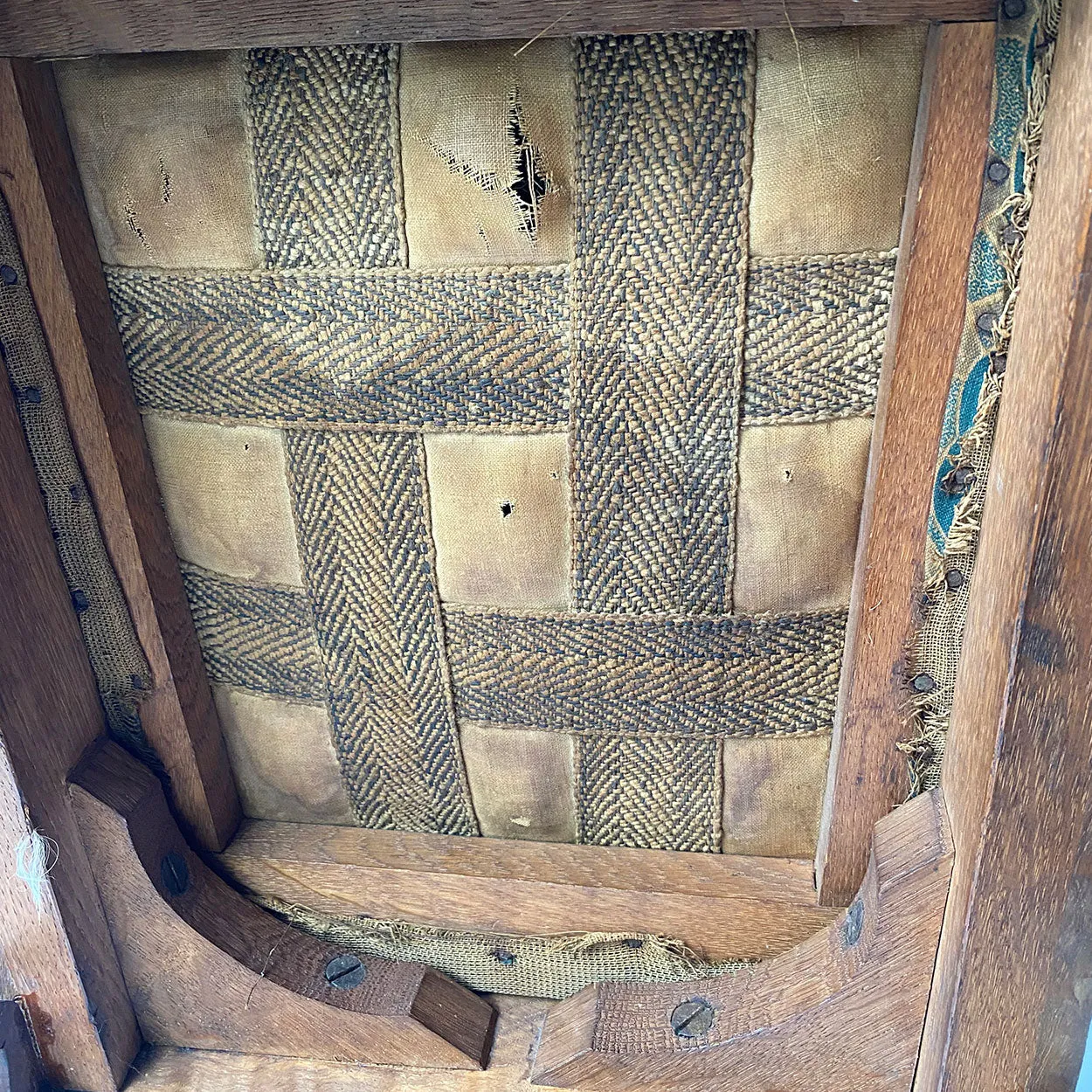 English Jacobean Revival Needlework Upholstered Oak Low Child's Side Chair