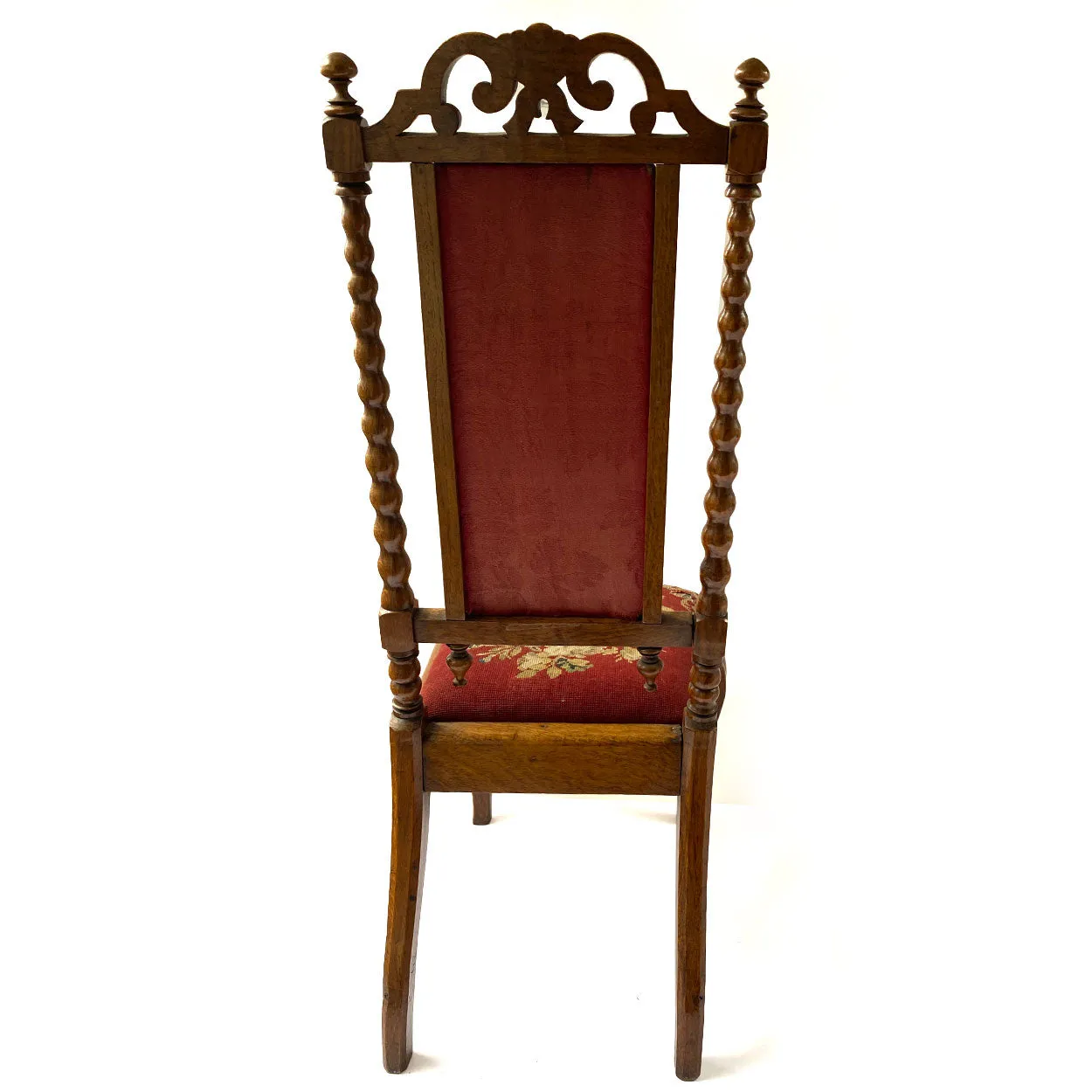 English Jacobean Revival Needlework Upholstered Oak Low Child's Side Chair