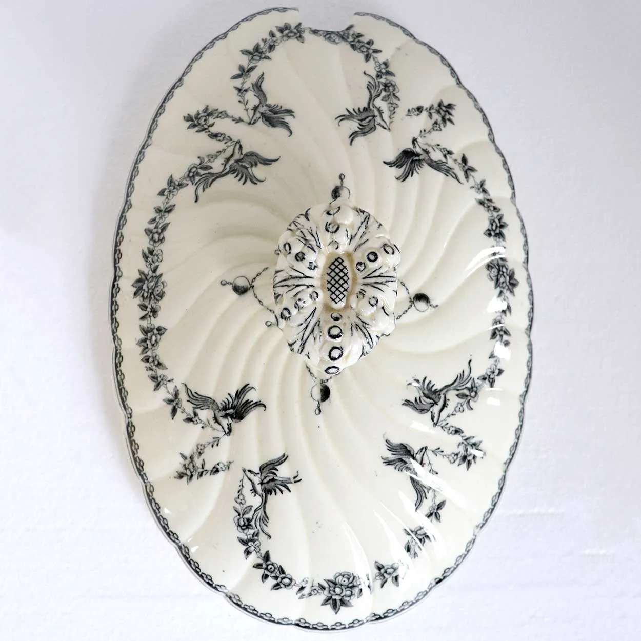 English Powell, Bishop & Stonier Transferware Pottery Clarendon Tureen and Ladle