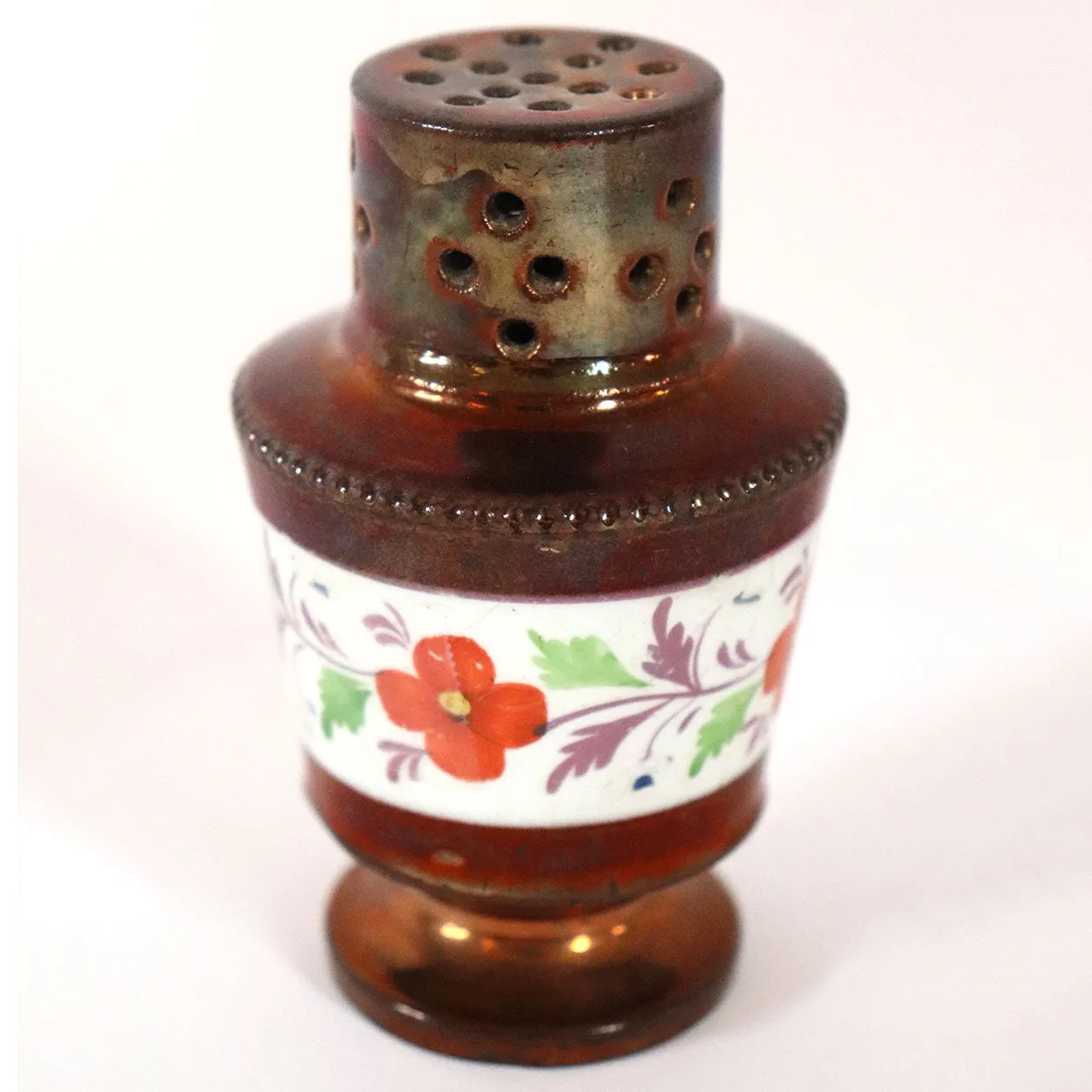 English Staffordshire Copper Luster Pottery Pepper Shaker / Sugar Caster