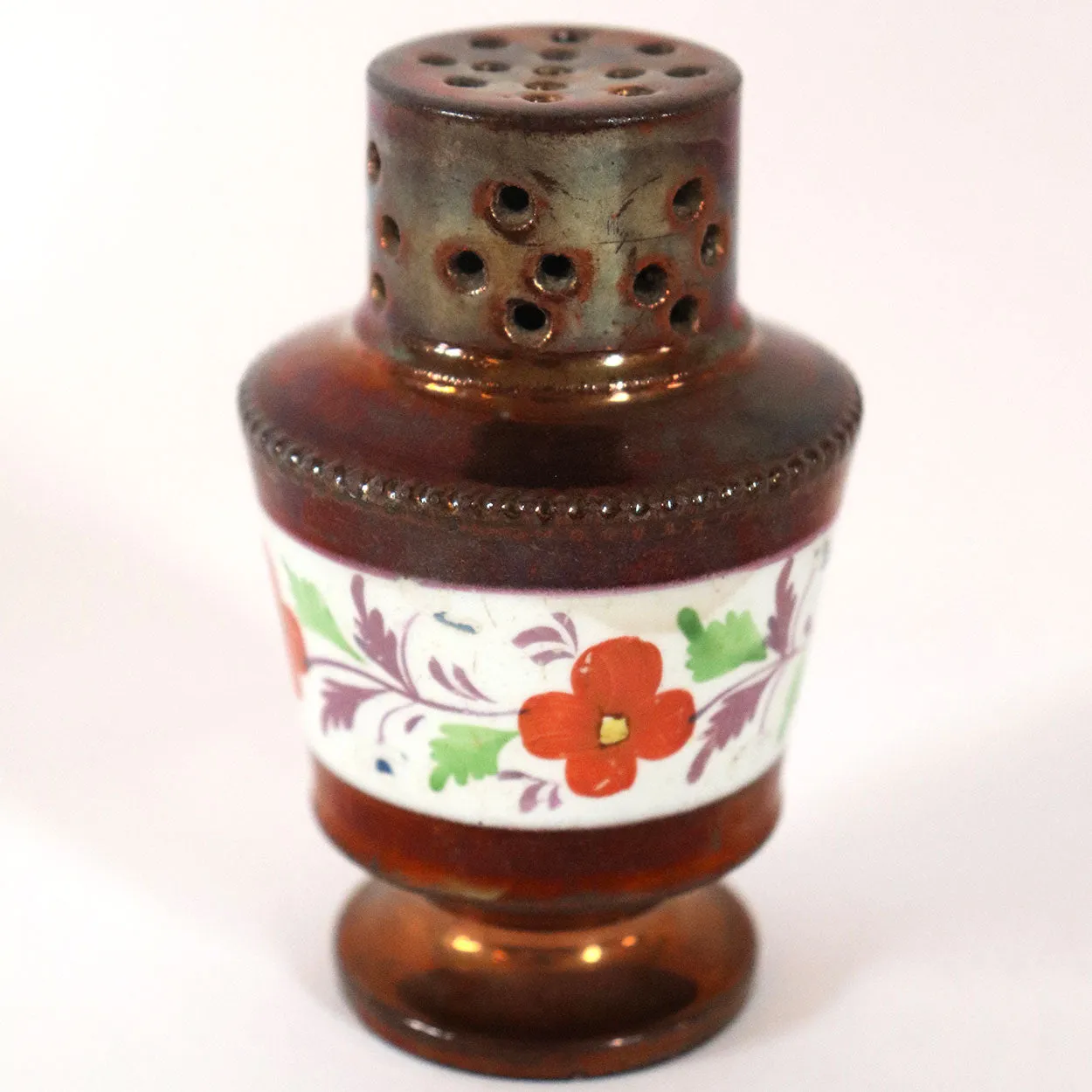 English Staffordshire Copper Luster Pottery Pepper Shaker / Sugar Caster
