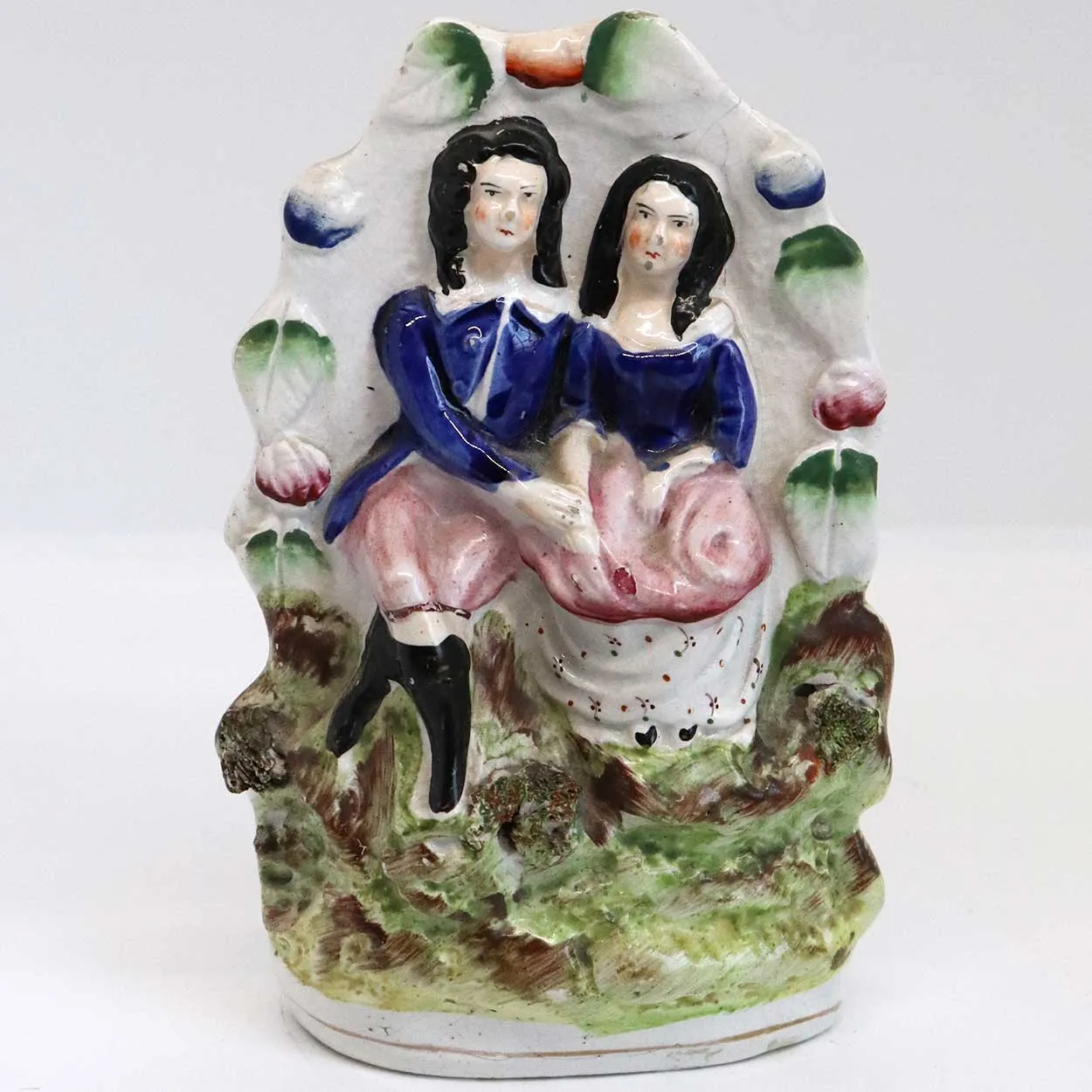 English Staffordshire Pottery Flatback Figural Group of a Courting Couple