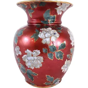 English Staffordshire Pottery Red Iridescent Peonies Baluster Vase