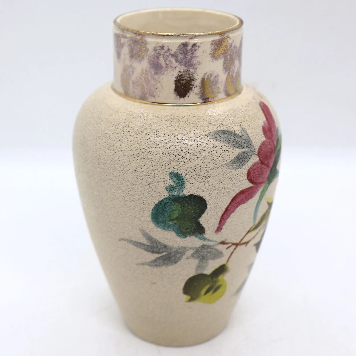 English Victorian Creamware Pottery Floral Cabinet Vase