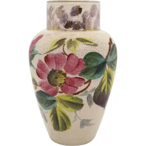English Victorian Creamware Pottery Floral Cabinet Vase