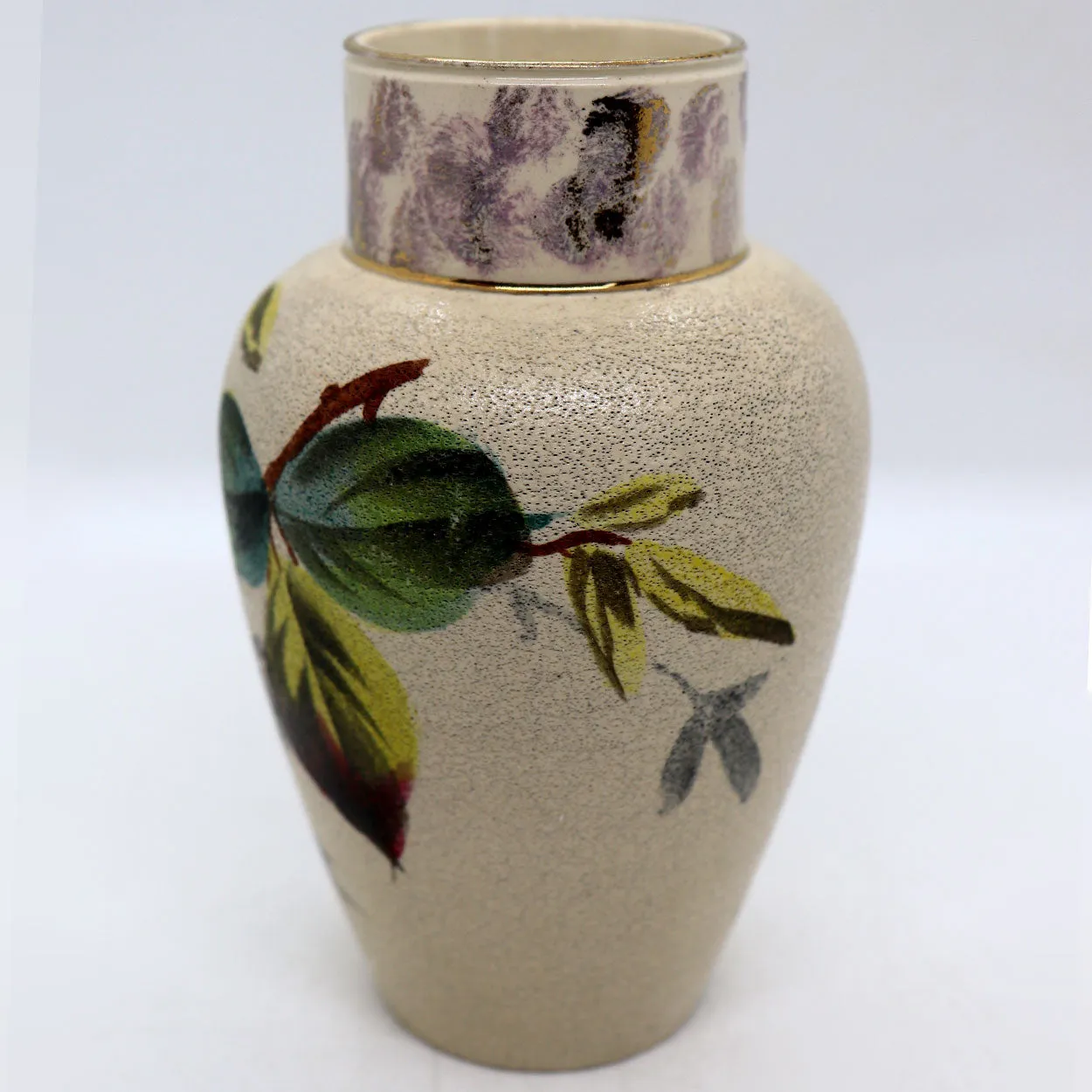 English Victorian Creamware Pottery Floral Cabinet Vase