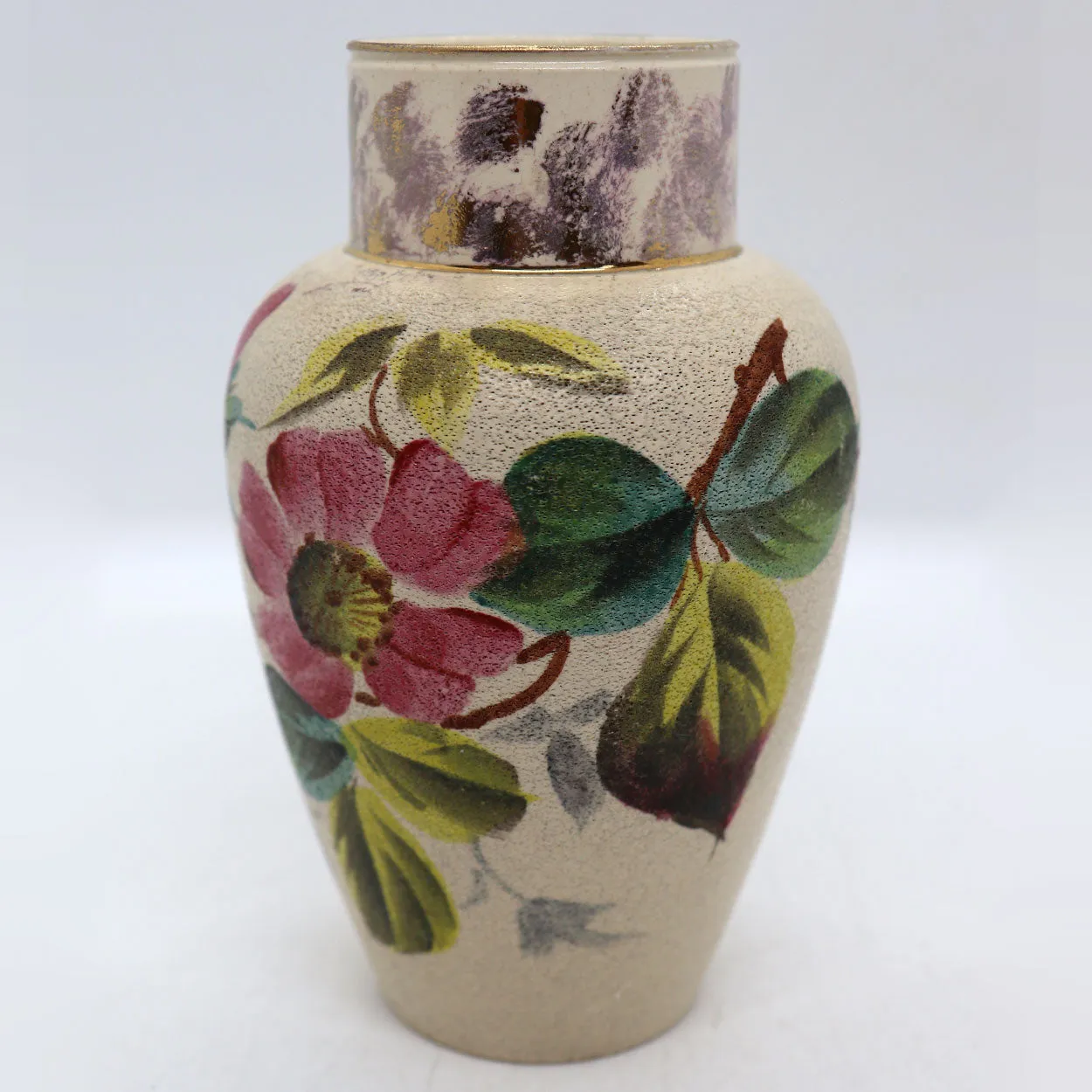 English Victorian Creamware Pottery Floral Cabinet Vase