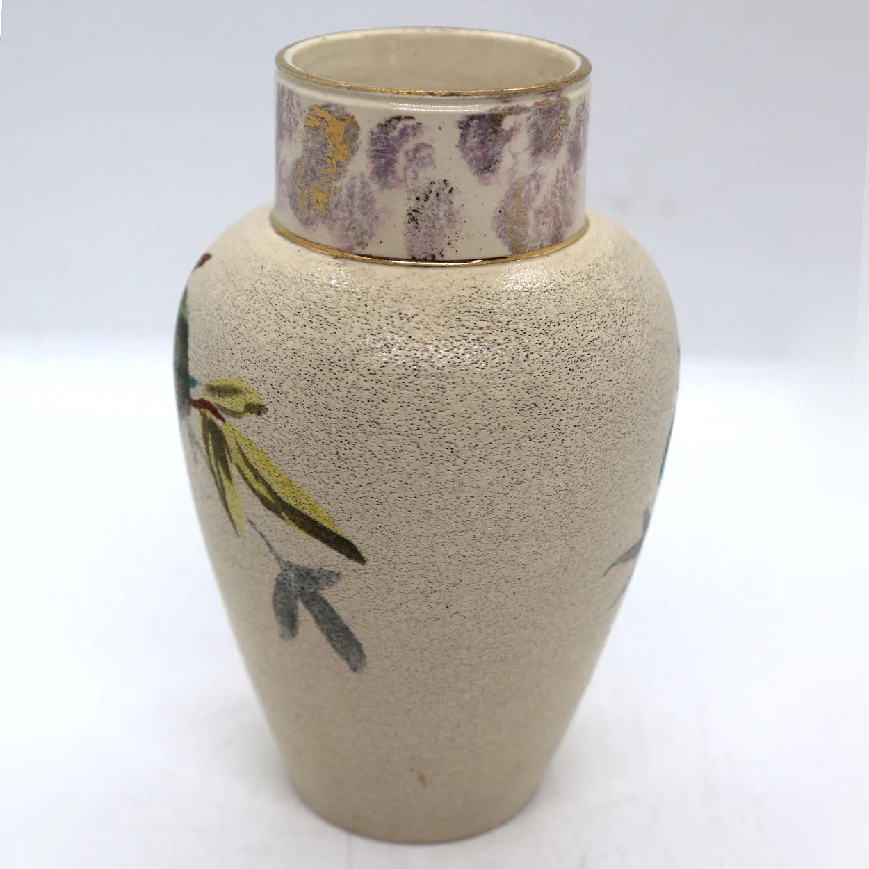 English Victorian Creamware Pottery Floral Cabinet Vase