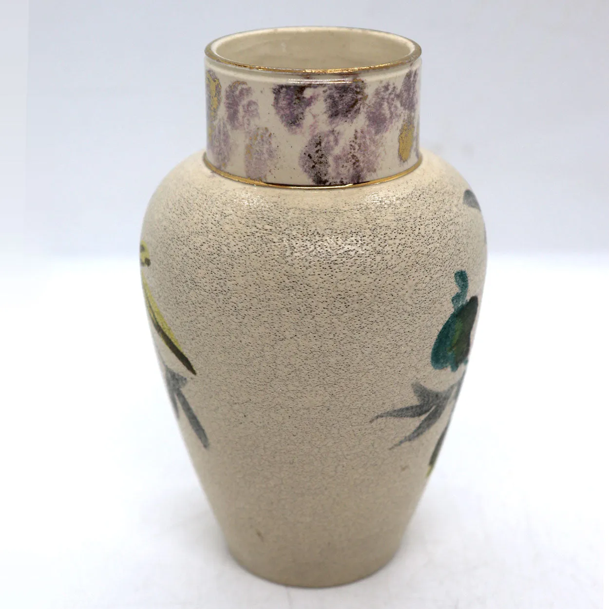 English Victorian Creamware Pottery Floral Cabinet Vase