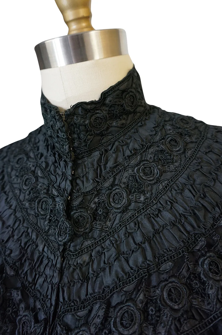 Exceptional Victorian Black Silk & Handmade Lace Top