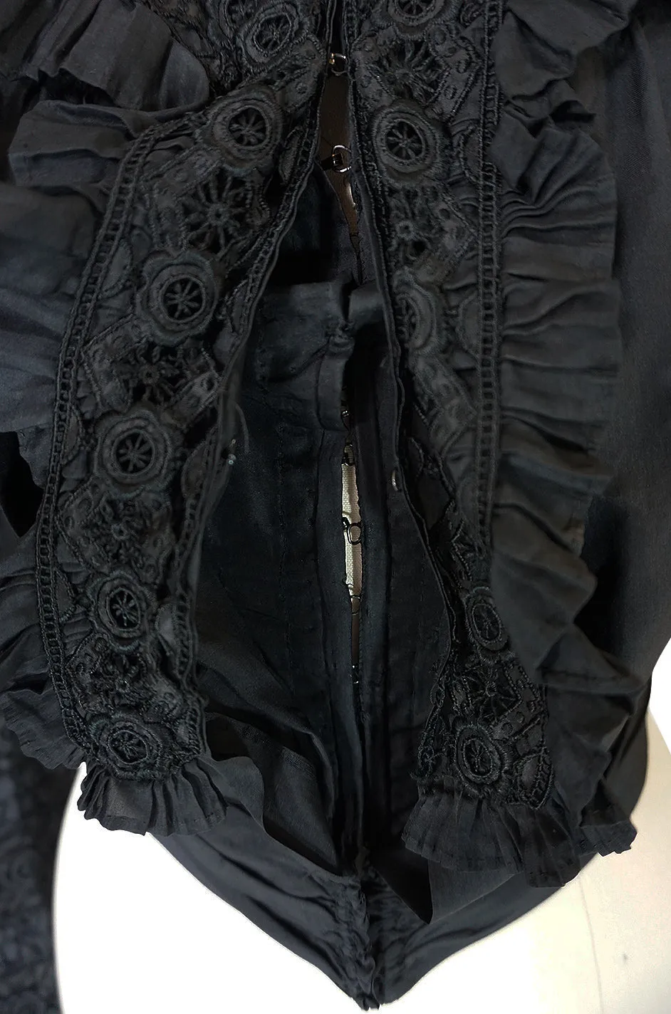 Exceptional Victorian Black Silk & Handmade Lace Top