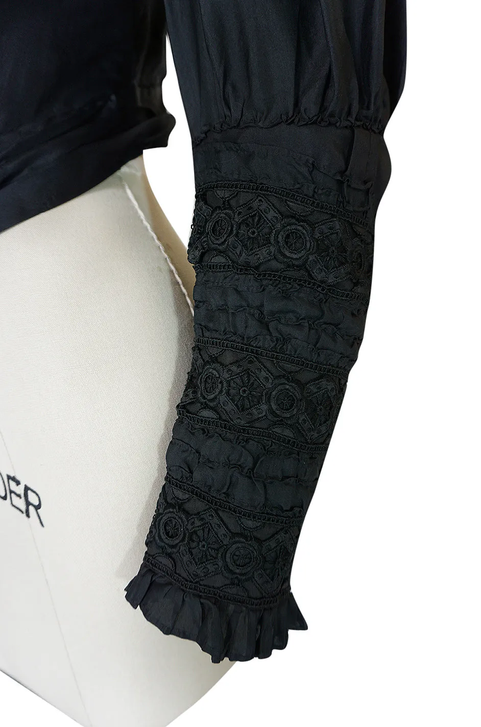 Exceptional Victorian Black Silk & Handmade Lace Top