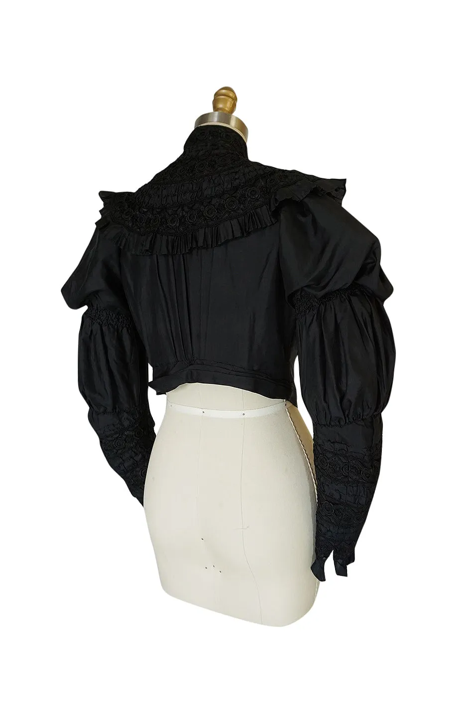Exceptional Victorian Black Silk & Handmade Lace Top