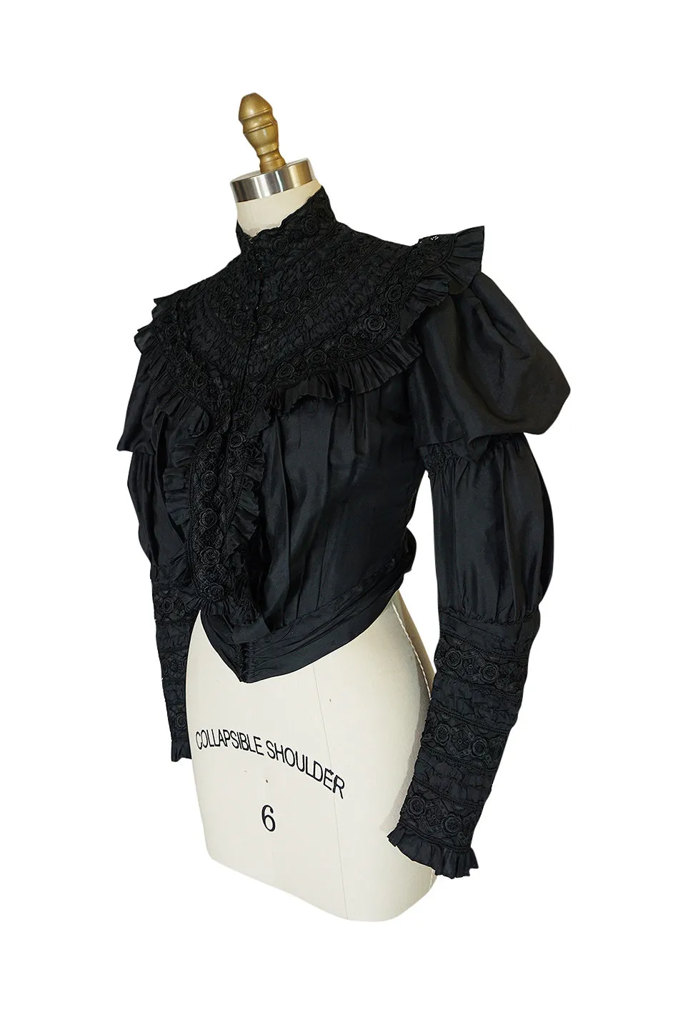 Exceptional Victorian Black Silk & Handmade Lace Top