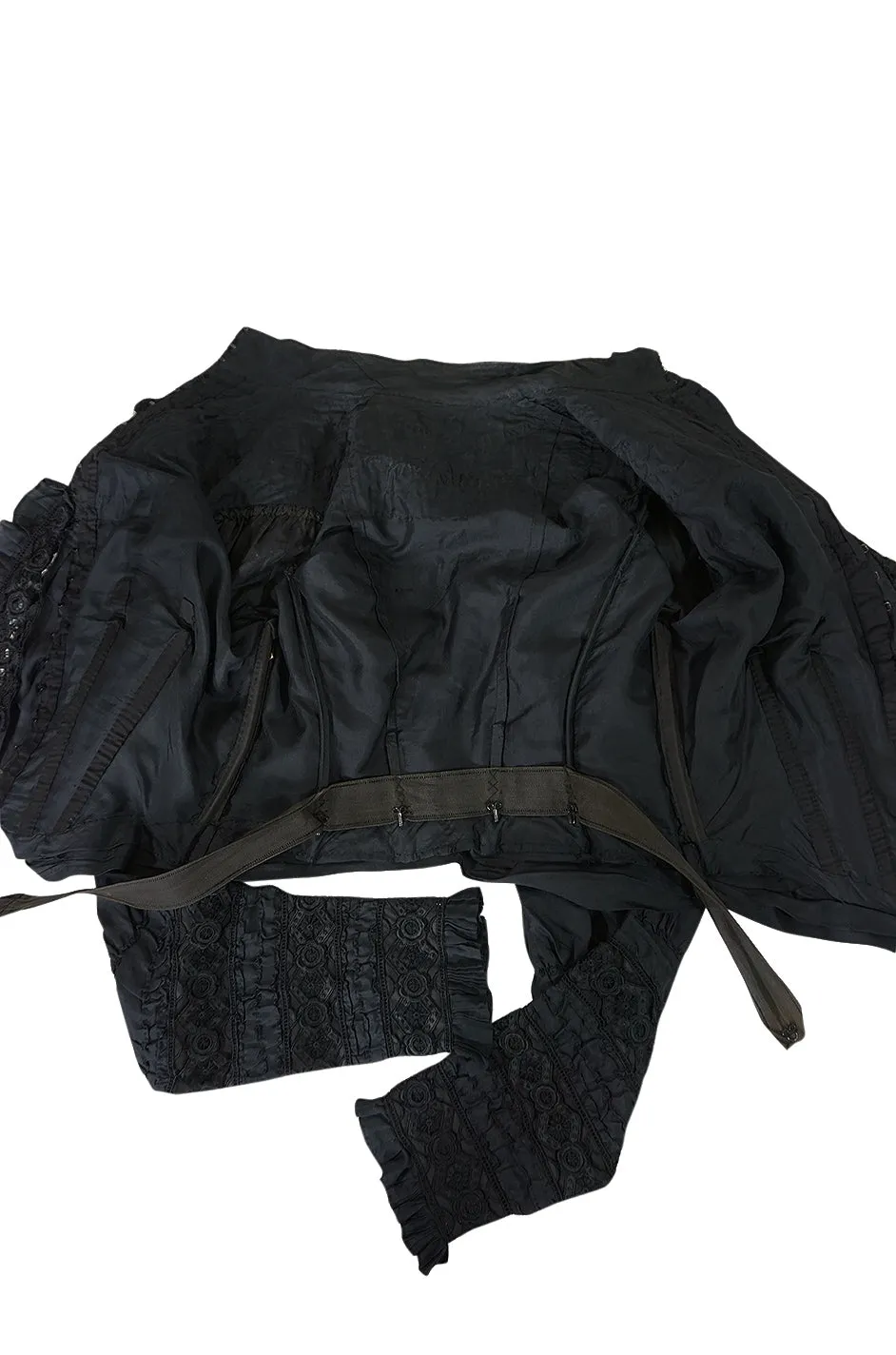 Exceptional Victorian Black Silk & Handmade Lace Top