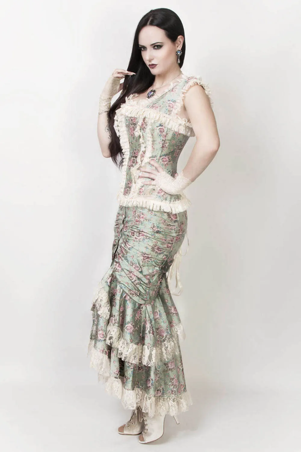 Eyre Victorian Inspired Skirt with Floral Lace Trims