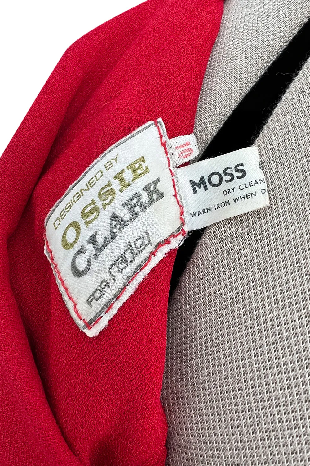 Fabulous c.1969 Ossie Clark Red Moss Crepe Dress w Bishop Sleeves, Button Front & Pointed Collar