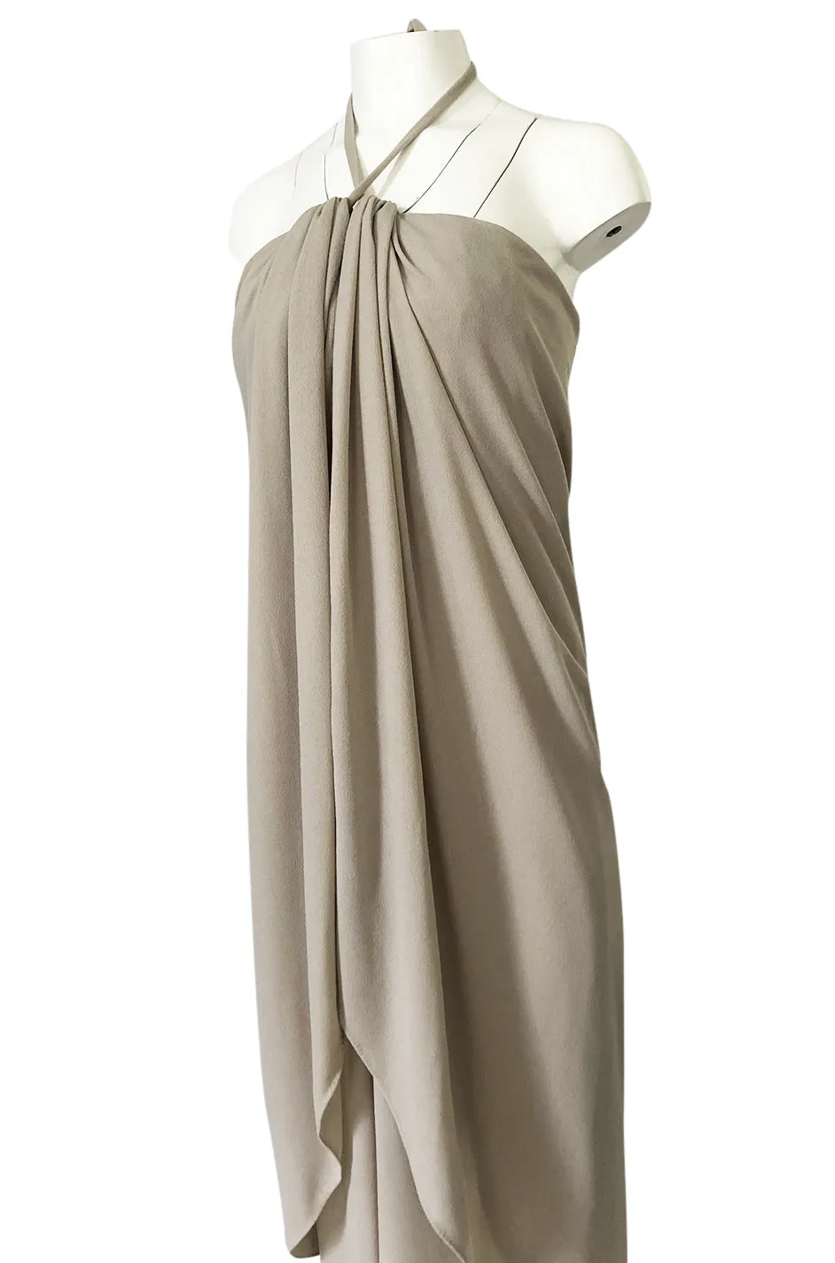 Fall 1994 Bill Blass Sand Coloured Silk Crepe Gathered Front Halter Dress