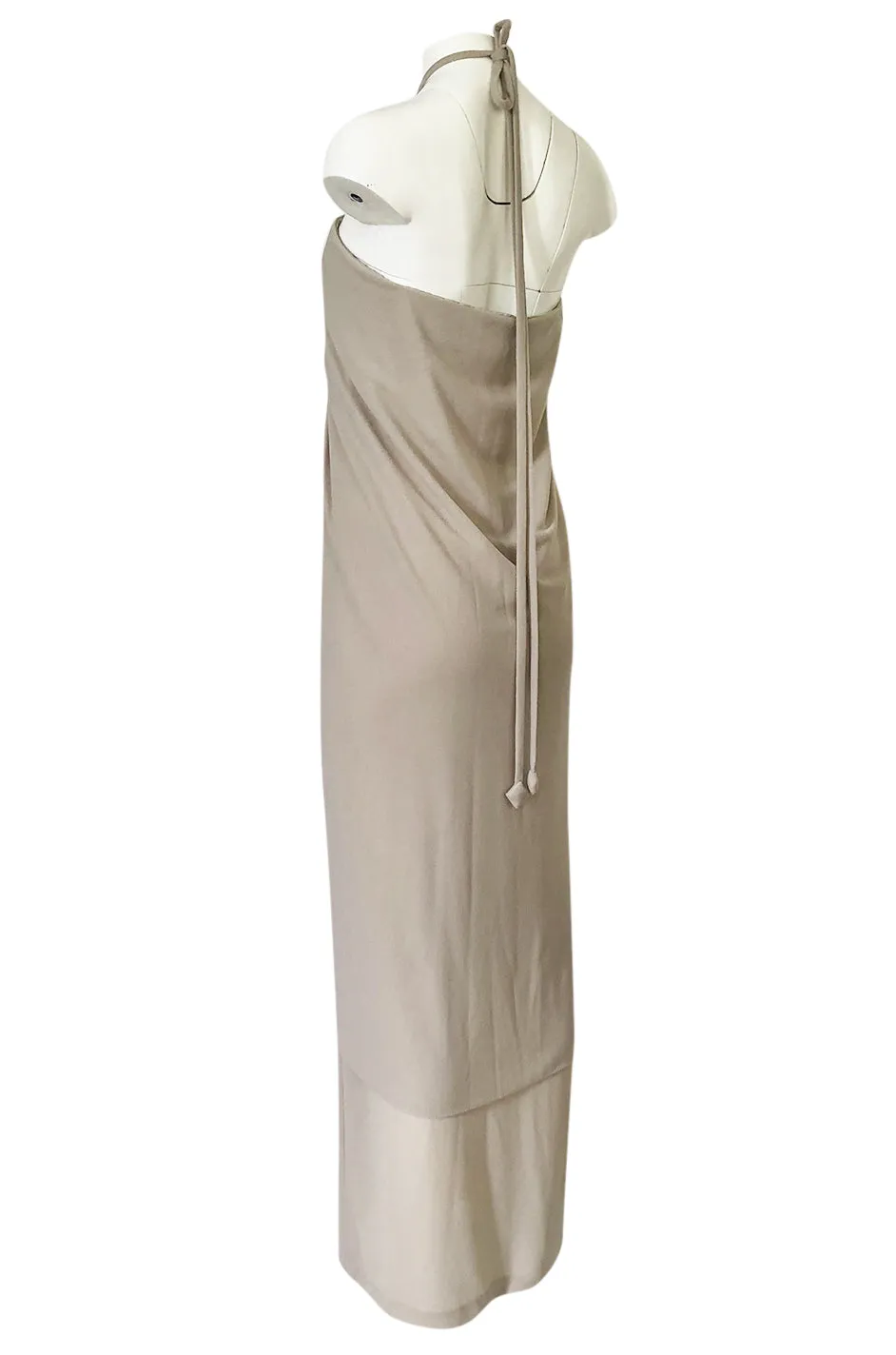 Fall 1994 Bill Blass Sand Coloured Silk Crepe Gathered Front Halter Dress