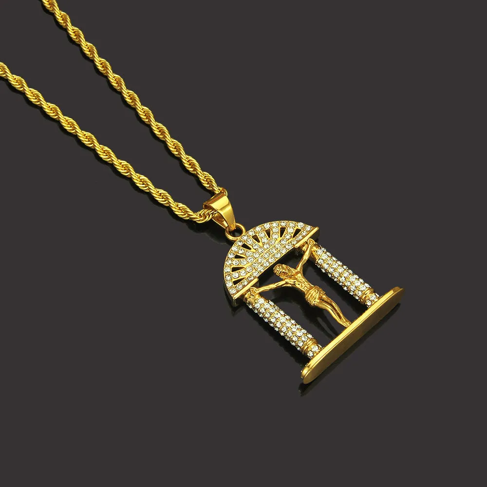 Fashion Hip Hop Diamond Necklace Pendant Punk Jewelry Twist Chain Gold Plated 30"
