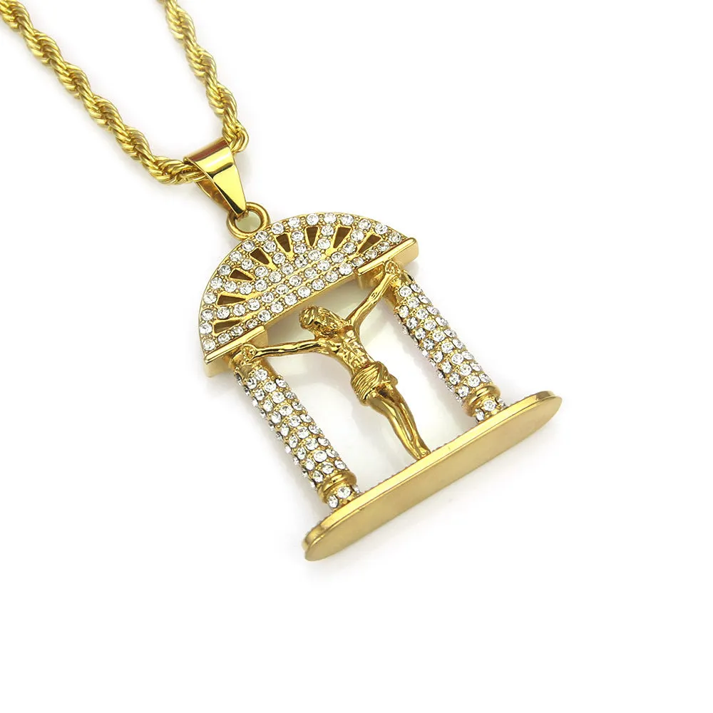 Fashion Hip Hop Diamond Necklace Pendant Punk Jewelry Twist Chain Gold Plated 30"