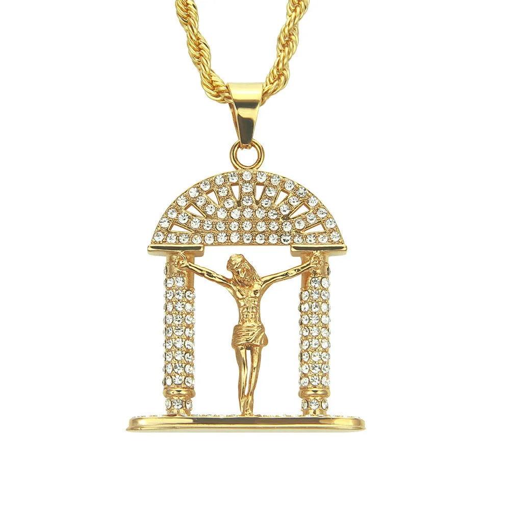 Fashion Hip Hop Diamond Necklace Pendant Punk Jewelry Twist Chain Gold Plated 30"