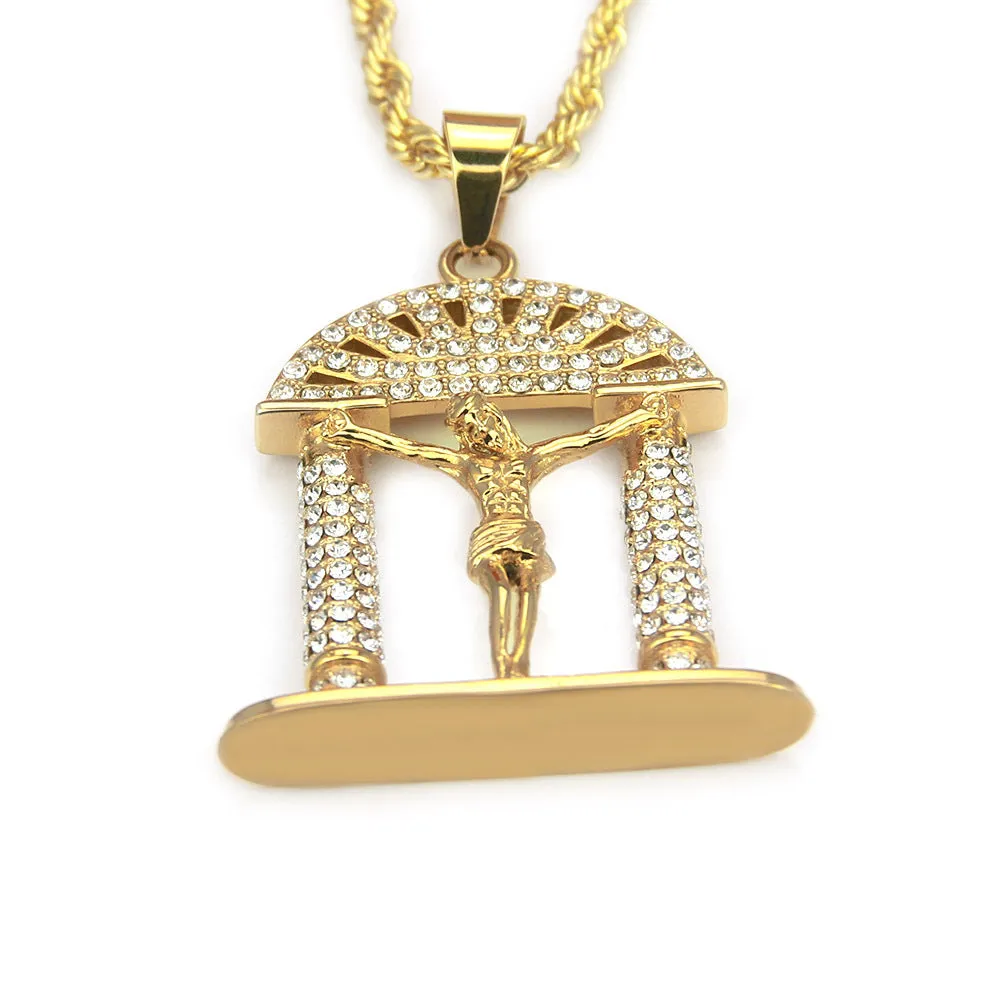 Fashion Hip Hop Diamond Necklace Pendant Punk Jewelry Twist Chain Gold Plated 30"
