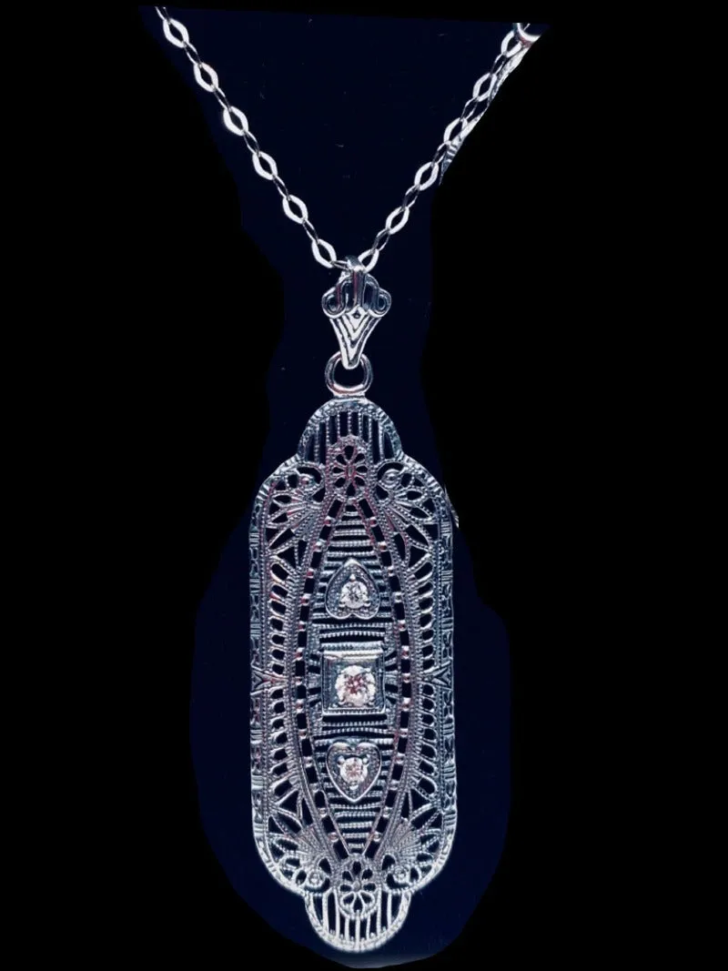 Faux Diamond Earrings & Pendant Set, Moissanite or Cubic Zirconia Gemstones, Angel Wings Vintage Revival Jewelry #S359