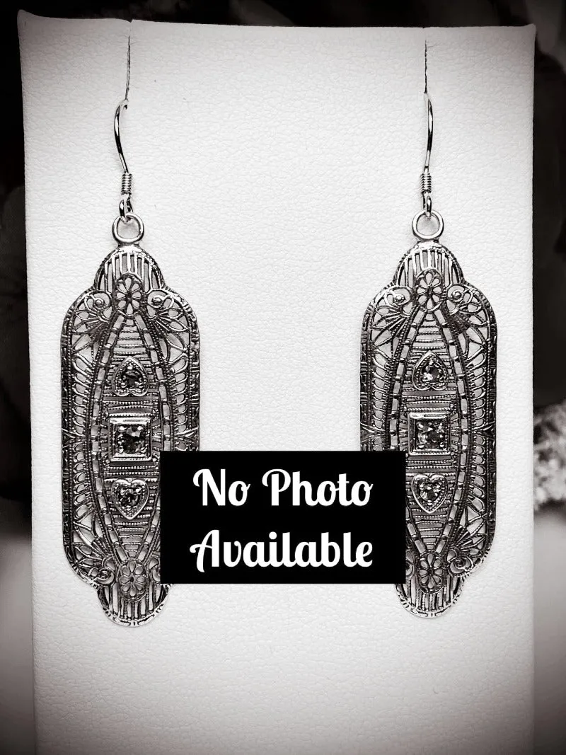 Faux Diamond Earrings & Pendant Set, Moissanite or Cubic Zirconia Gemstones, Angel Wings Vintage Revival Jewelry #S359