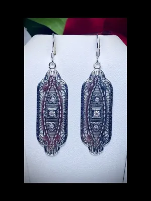 Faux Diamond Earrings & Pendant Set, Moissanite or Cubic Zirconia Gemstones, Angel Wings Vintage Revival Jewelry #S359