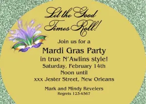 FEATHERED MARDI GRAS MASK AND GLITTER CUSTOM INVITATION