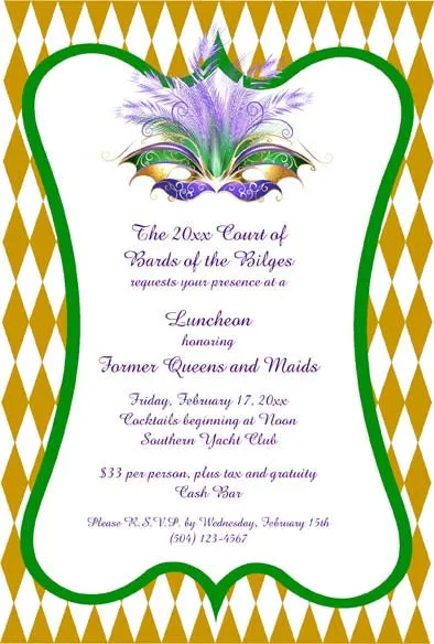 FEATHERED MARDI GRAS MASK CUSTOM INVITATION